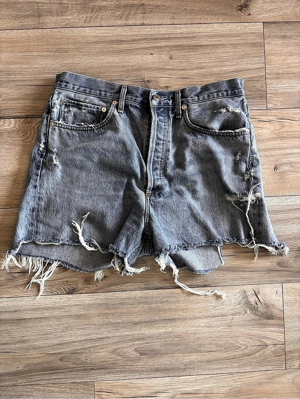 AGOLDE Distressed Denim Jean Shorts Blue Waist 30